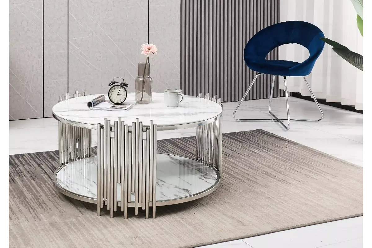 Table basse ronde marbre blanc éVE