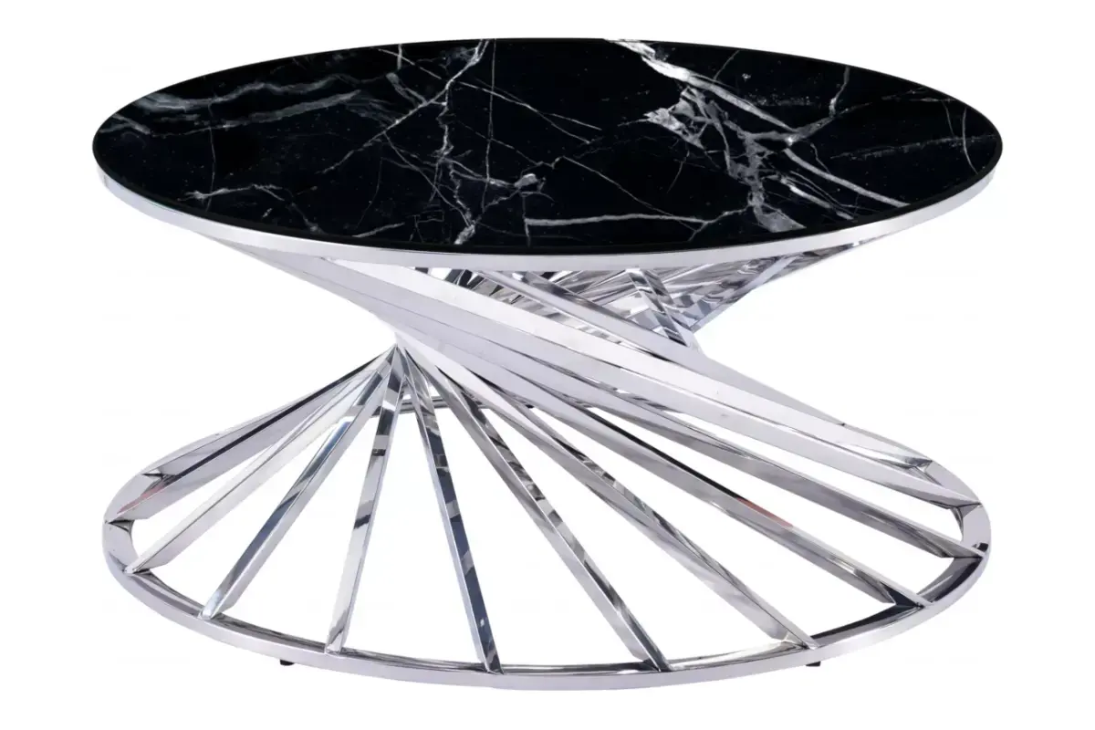 Table basse ronde marbre noir argent RUBY Swedzo-Meuble