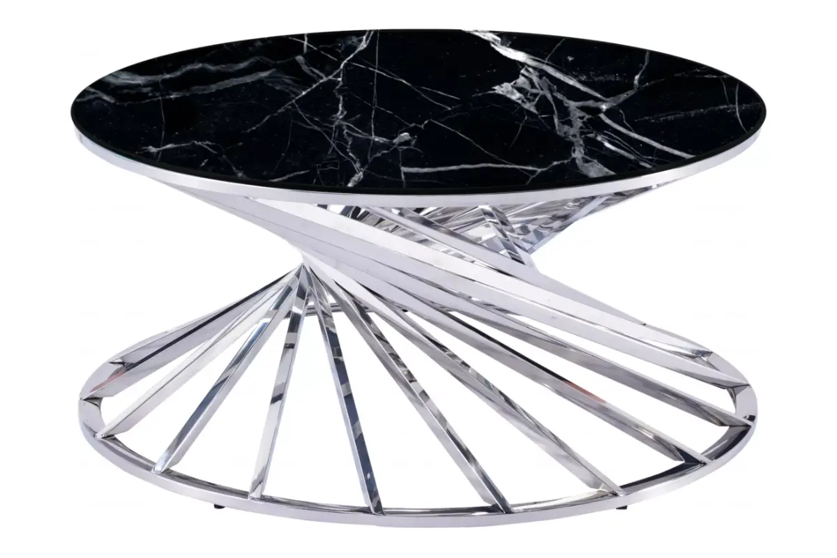 Table basse ronde marbre noir argent RUBY