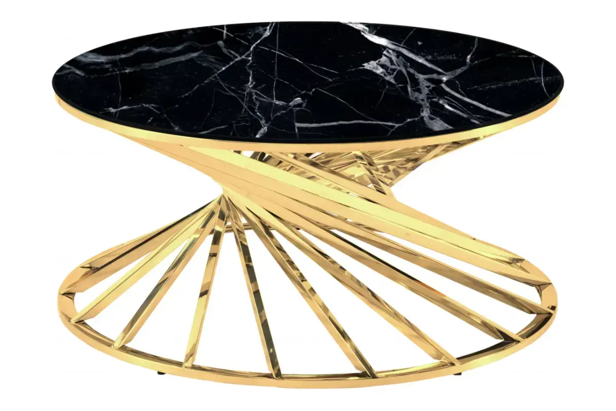 Table basse ronde marbre noir doré RUBY Swedzo-Meuble