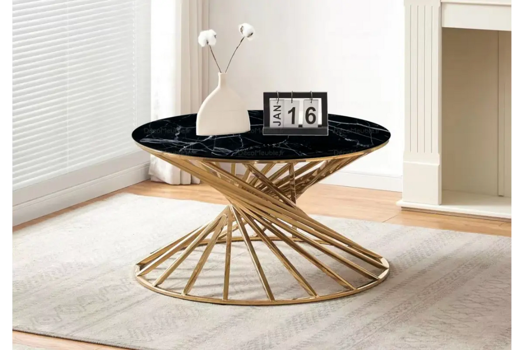 Table basse ronde marbre noir doré RUBY