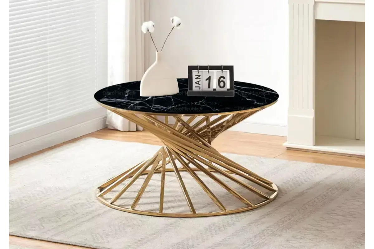 Table basse ronde marbre noir doré RUBY Swedzo-Meuble