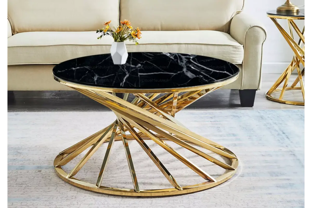 Table basse ronde marbre noir doré RUBY