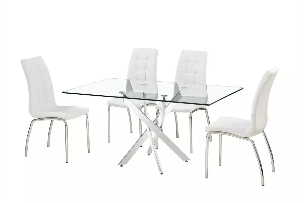 Table repas et chaises blanches DESIGN Swedzo-Meuble