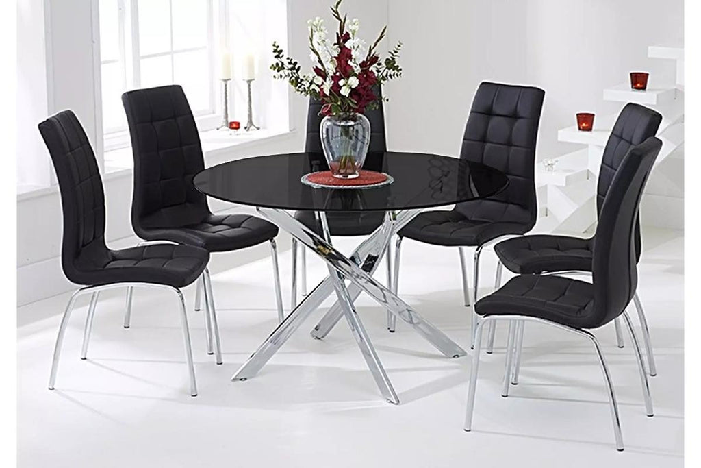Table ronde chromé et chaises noires DESIGN