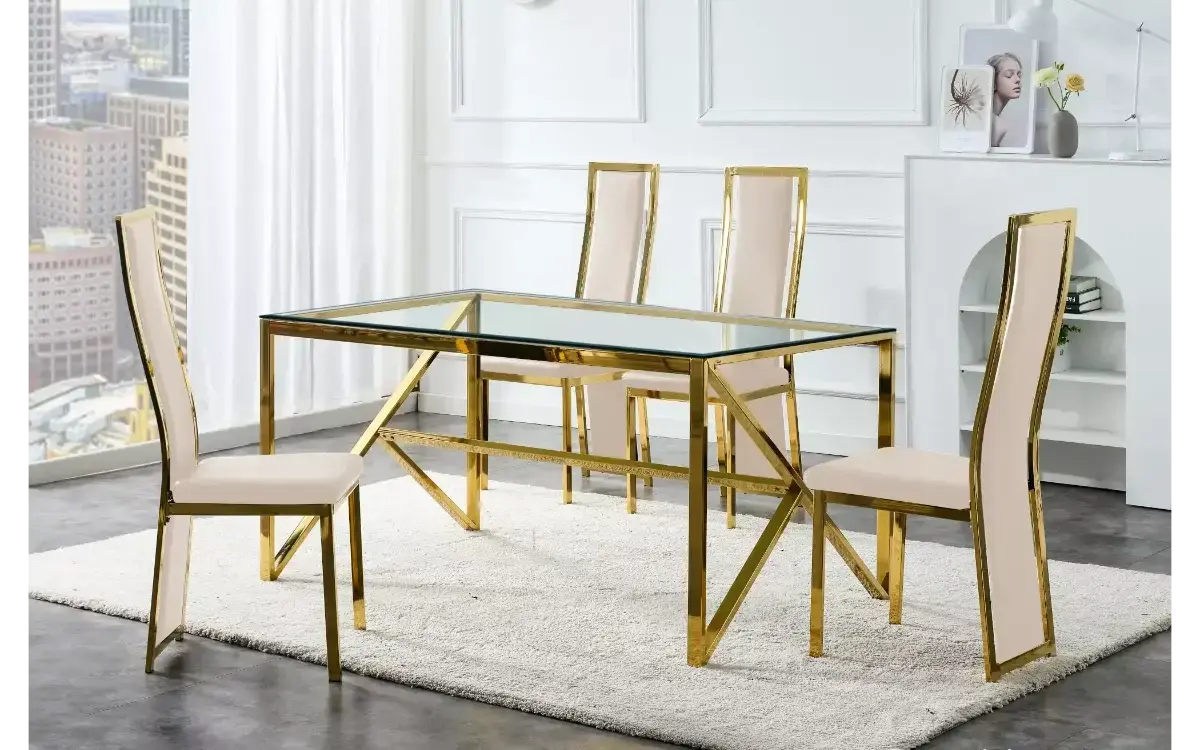 Table à manger en verre dorée JESSY Swedzo-Meuble