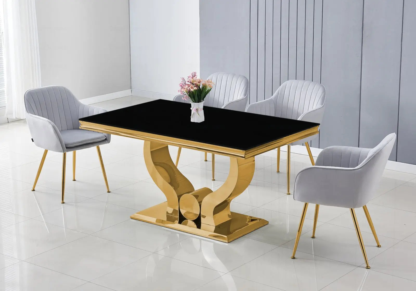 Table à manger en verre noir doré NEA Swedzo-Meuble