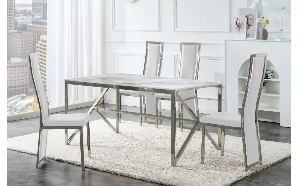 Table et chaise blanc marbre beige DIA