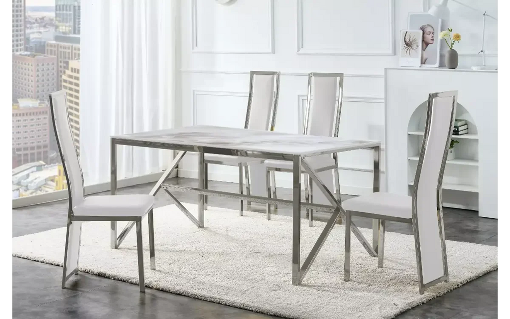 Table et chaise blanc marbre beige DIA