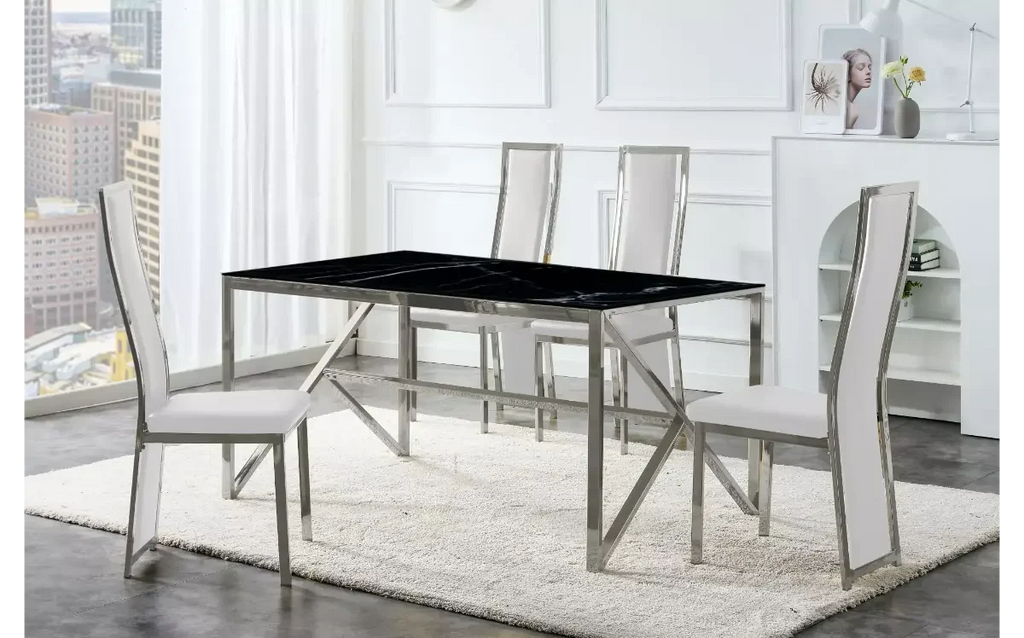 Table et chaise blanc marbre noir DIA