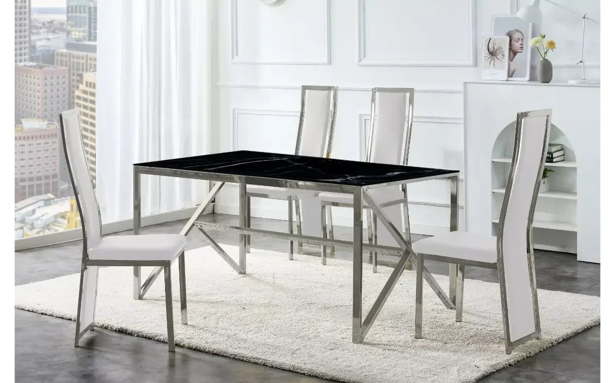 Table et chaise blanc marbre noir DIA