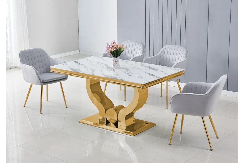 Table et chaises marbre blanc doré NEA