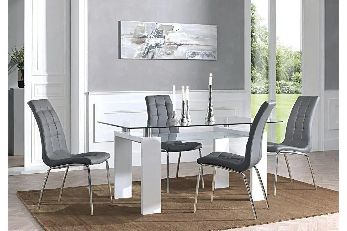 Table laqué blanc 6 chaises gris TOE Swedzo-Meuble