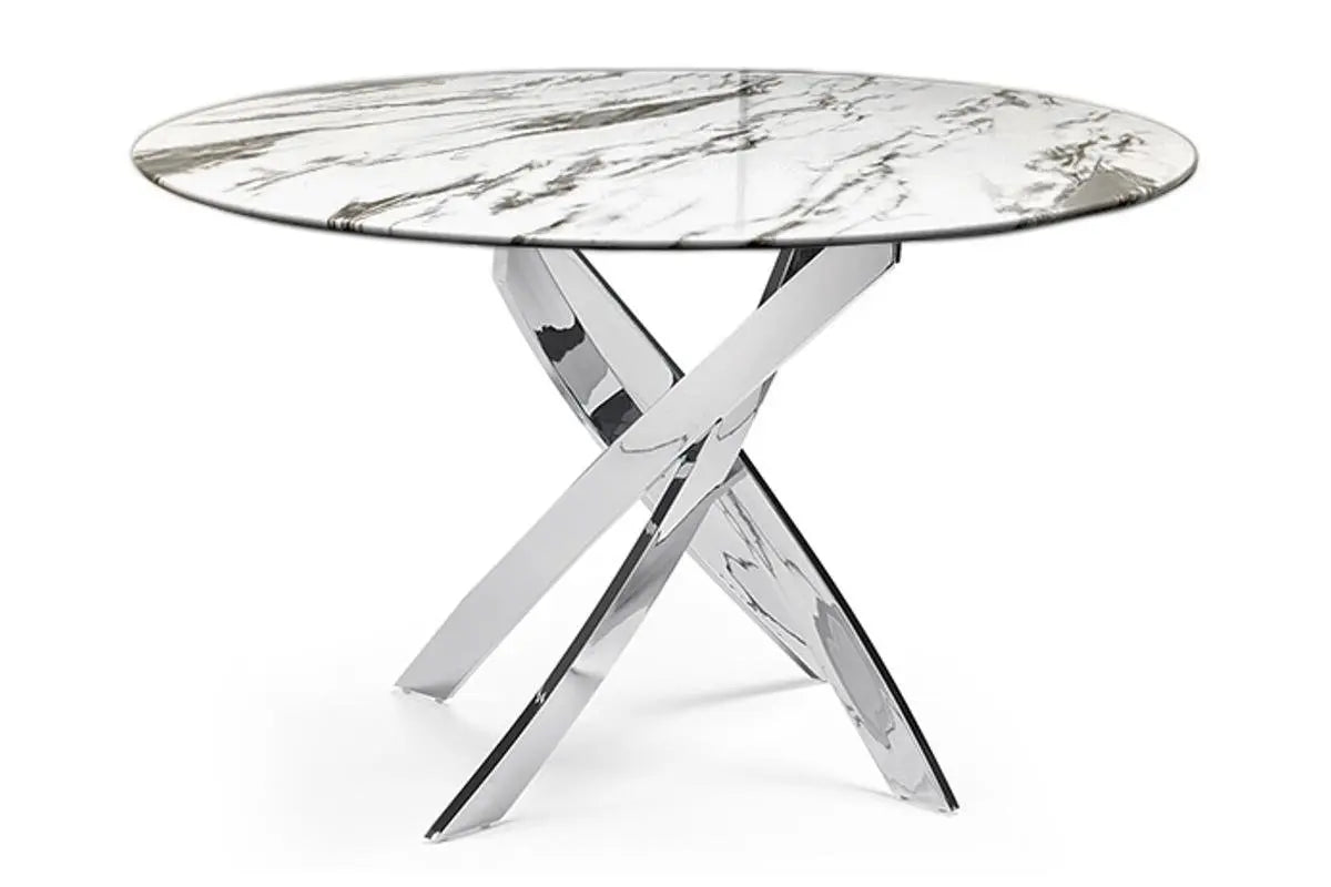 Table ronde et chaises marbre blanc DESIGN Swedzo-Meuble