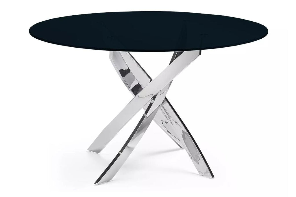 Table ronde chromé et chaises noires DESIGN
