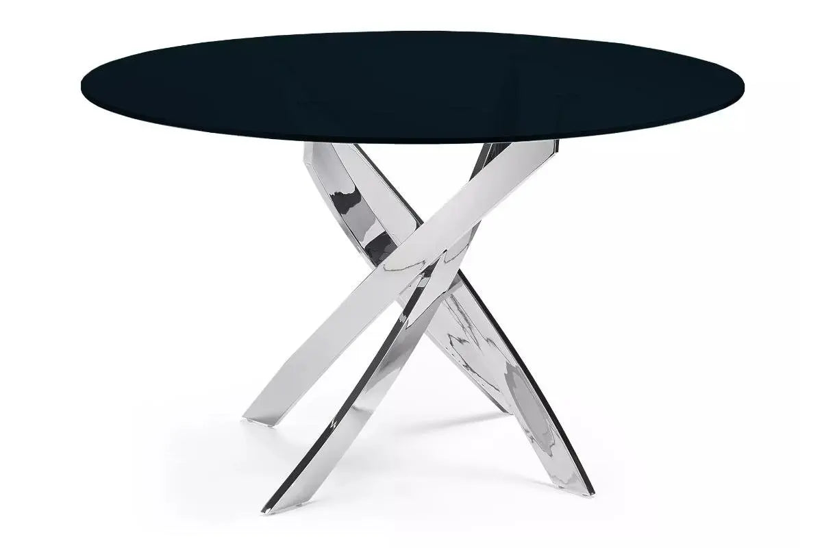 Table ronde chromé et chaises noires DESIGN Swedzo-Meuble