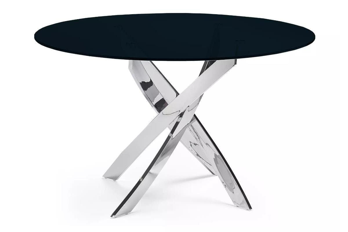 Table ronde chromé et chaises noires DESIGN