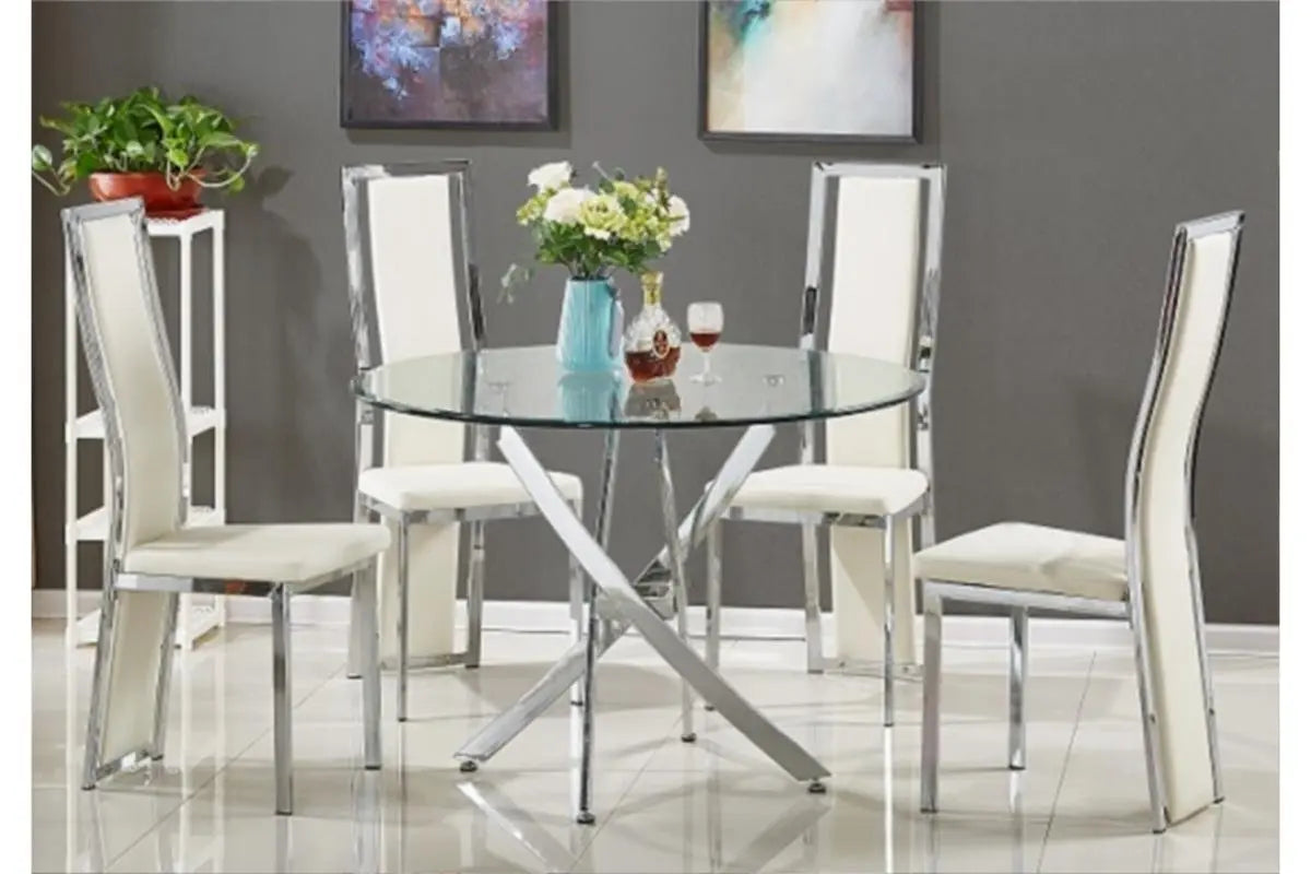 Table ronde et chaises chromes DESIGN Swedzo-Meuble