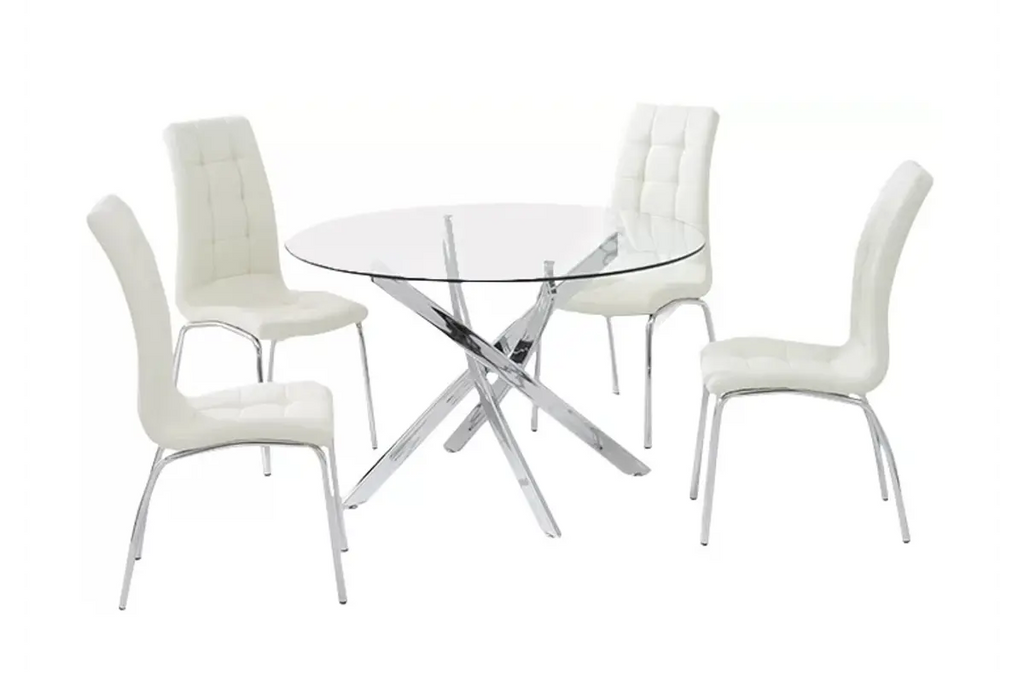 Table chromé 4 ou 6 chaises blanches DESIGN
