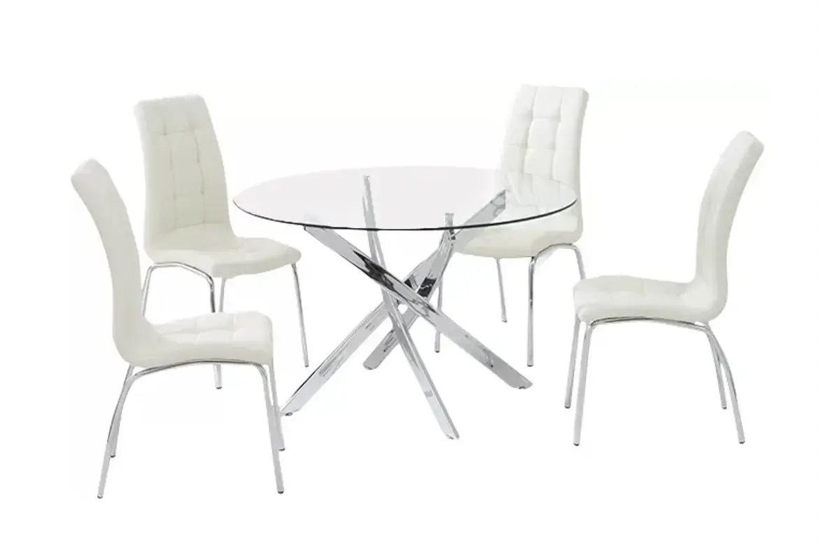 Table chromé 4 ou 6 chaises blanches DESIGN Swedzo-Meuble