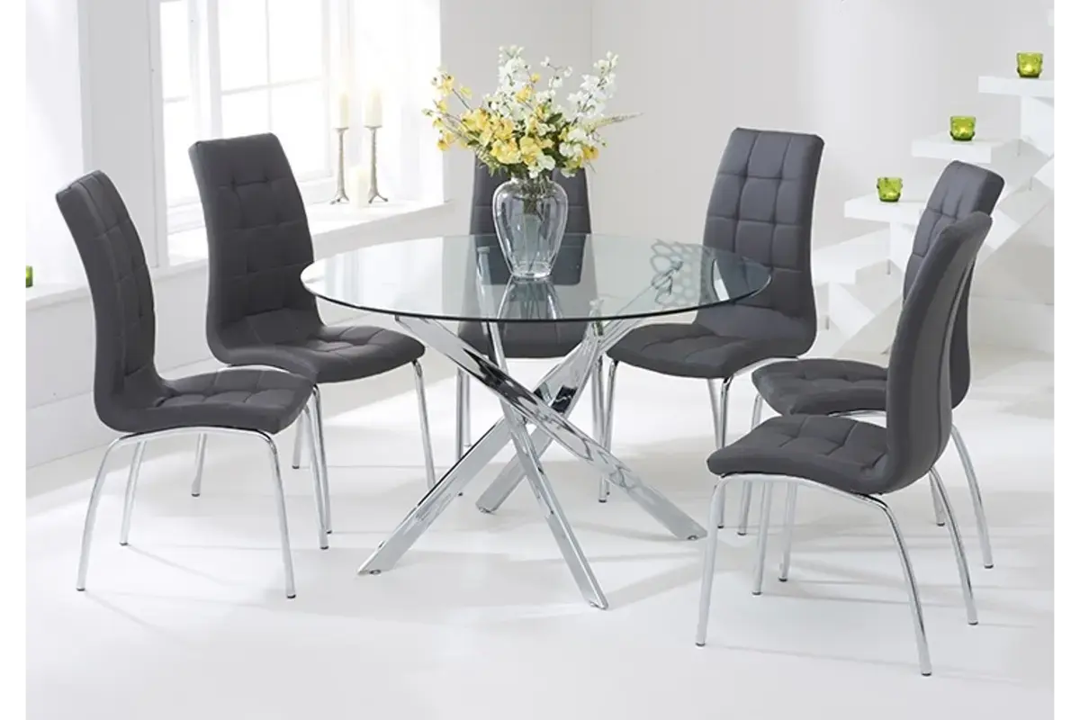 Table chromé 4 ou 6 chaises grises DESIGN Swedzo-Meuble