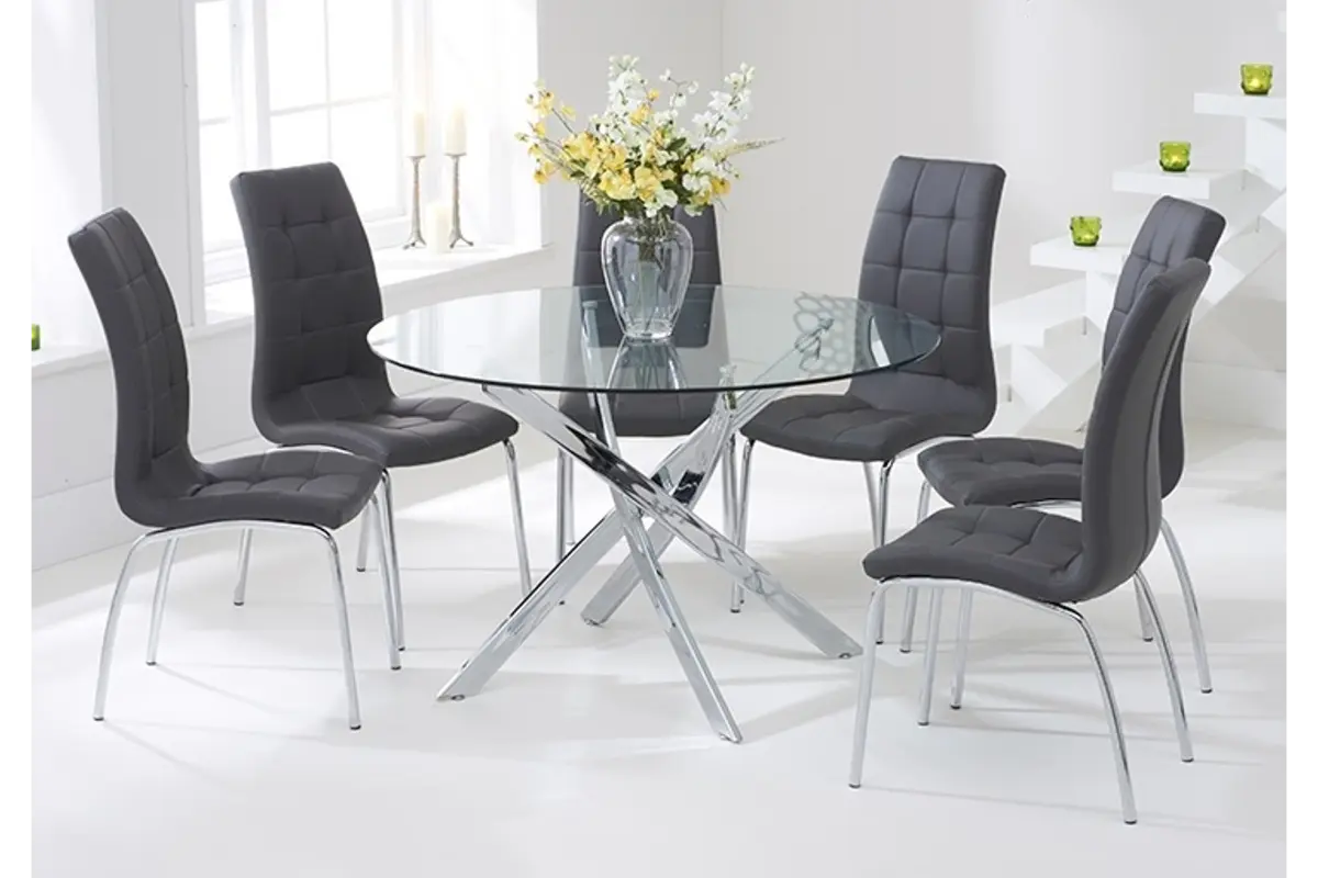 Table chromé 4 ou 6 chaises grises DESIGN