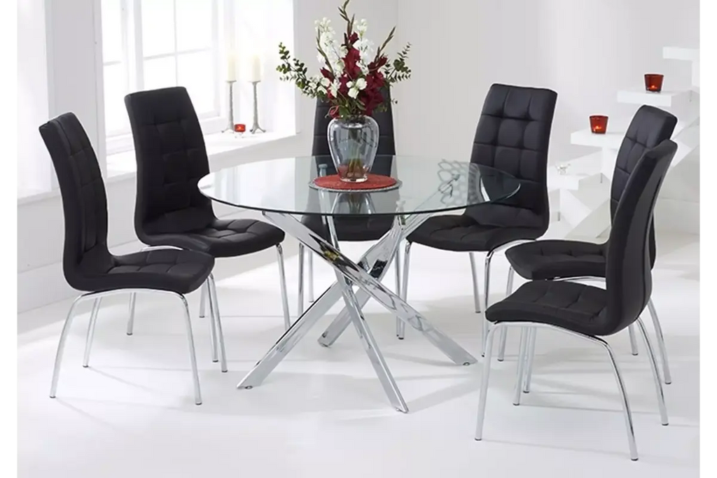 Table ronde chromé 4 ou 6 chaises noir RETRO