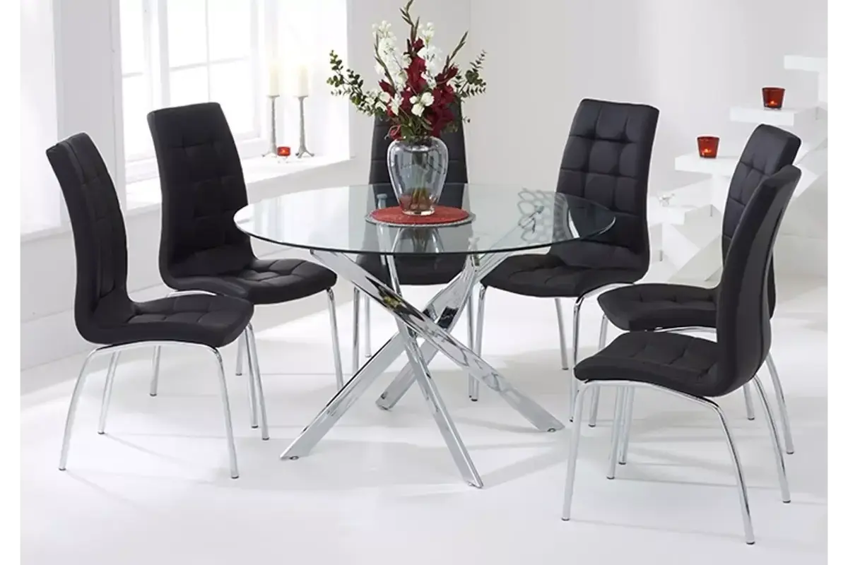 Table ronde chromé 4 ou 6 chaises noir RETRO Swedzo-Meuble