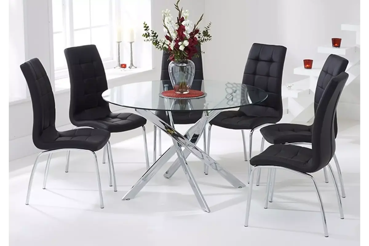 Table ronde chromé 4 ou 6 chaises noir RETRO