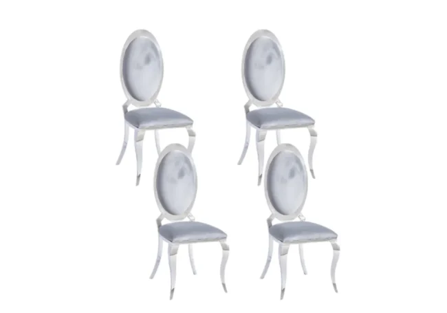 4 Chaises Angel Velours Gris Pieds Chrome