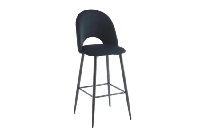 4 Chaises Bar Amelia Laine Bouclee Pied Noir