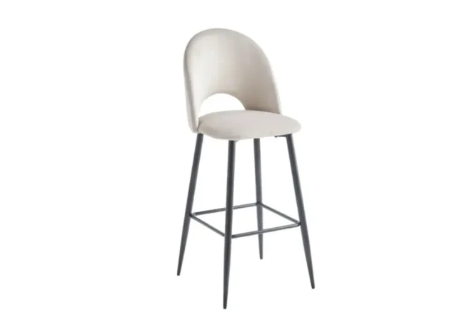 4 Chaises Bar Amelia Laine Bouclee Pied Noir