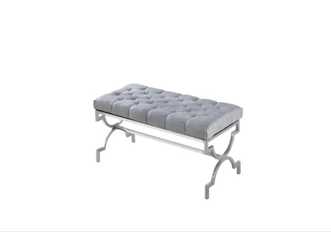 Banquette Cross Capitonne Velours Gris Pieds Chrome