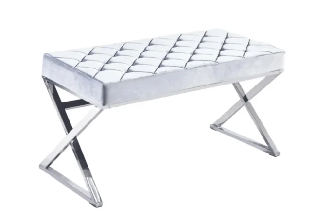 Banquette Olympe Velours Gris Pieds Chrome 97x44x46 CM