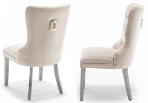Chaise capitonnée argent beige LORA - Image 8