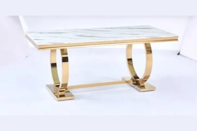 Table Basse Omega Pieds Gold Marbre Blanc 120×70 CM