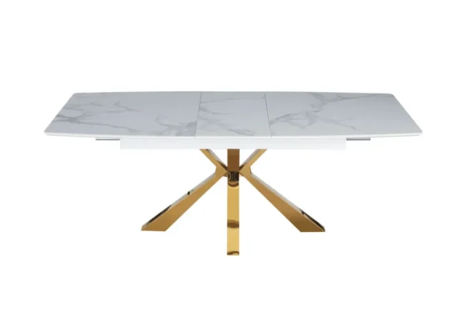 Table Extensible Bianca Marbre Blanc Pieds Dore