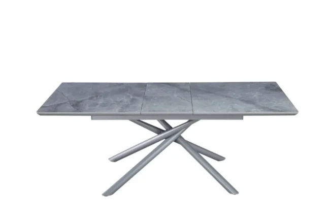 Table Extensible Zephir Marbre Gris et Pieds Metal Gris