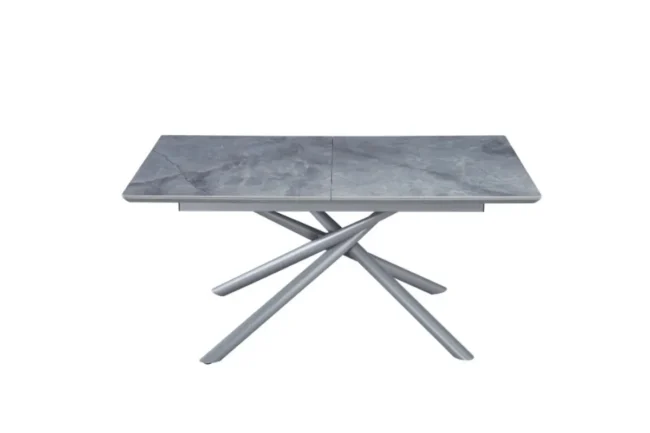 Table Extensible Zephir Marbre Gris et Pieds Metal Gris