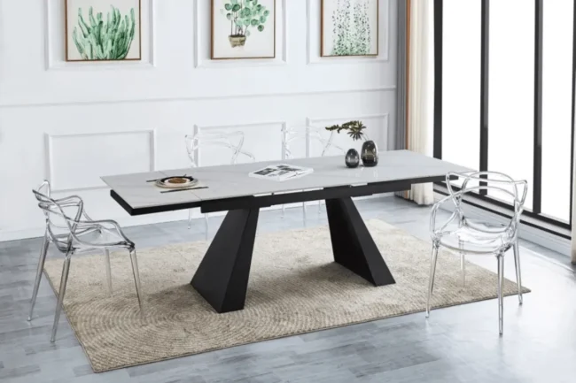 Table Rallonge Gulliver 160x240 CM Metal Noir Marbre Blanc