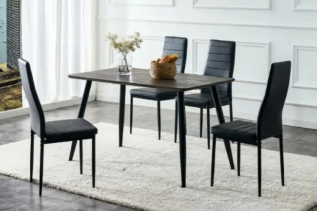 Table Repas Ammo Metal Noir Plateau En Chene Griffee 120X70 CM