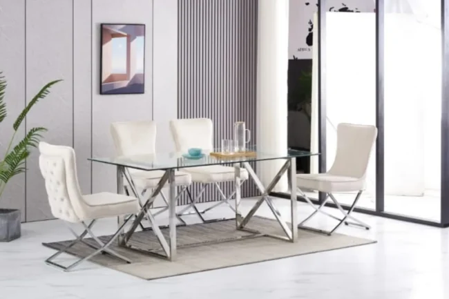 Table Repas Kensy Chrome Transparent 180x90x75CM