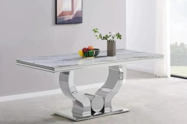 Table Trofy Chrome Marbre Blanc 180CM