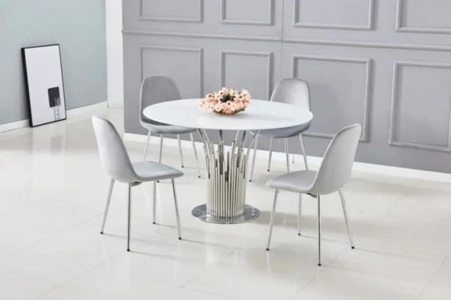 Table a Manager Flute Chrome Marbre Blanc 120 CM