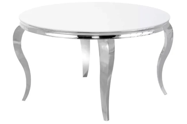 Table avec 4 chaises ronde argent blanc NEO