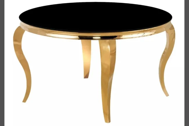 Table avec 4 chaises ronde dorée noir NEO