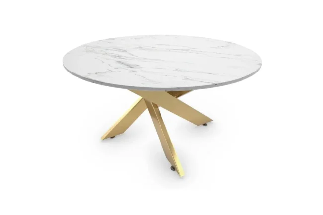 Table basse ronde design verre marbré et pieds dorés MELISSA