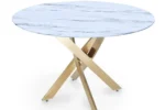 Table é manger ronde design verre marbré et pieds dorés 4 personnes MELISSA