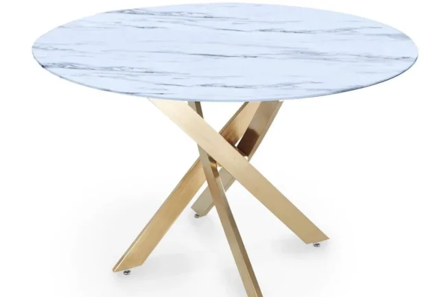 Table é manger ronde design verre marbré et pieds dorés 4 personnes MELISSA