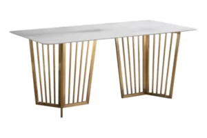 Table é manger marbre blanc doré PERLA - Image 3